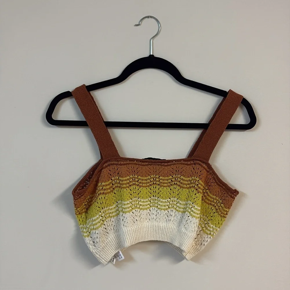 BNWOT Zara Brown and Yellow Crochet Crop Top size M - Picture 4 of 4